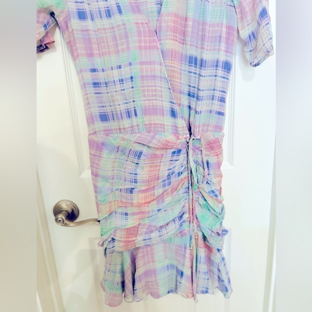 Veronica Beard Dakota Plaid Silk Mini Dress Lilac - Picture 7 of 11
